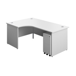 [PAN1812BUNLSS3WHWH] Panel Left Hand Radial Desk + 3 Drawer Slimline Steel Mobile Pedestal Bundle (FSC) | 1800X1200 | White/White | 