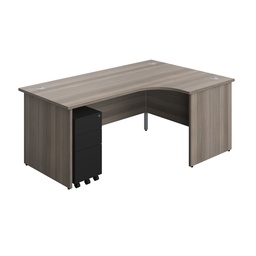 [PAN1812BUNRSS3BKGO] Panel Right Hand Radial Desk + 3 Drawer Slimline Steel Mobile Pedestal Bundle (FSC) | 1800X1200 | Grey Oak/Black | 