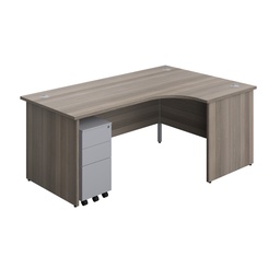 [PAN1812BUNRSS3SVGO] Panel Right Hand Radial Desk + 3 Drawer Slimline Steel Mobile Pedestal Bundle (FSC) | 1800X1200 | Grey Oak/Silver | 