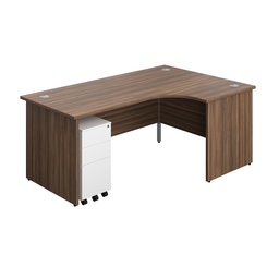 [PAN1812BUNRSS3WHDW] Panel Right Hand Radial Desk + 3 Drawer Slimline Steel Mobile Pedestal Bundle (FSC) | 1800X1200 | Dark Walnut/White | 