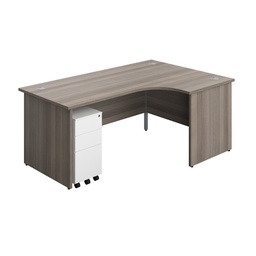 [PAN1812BUNRSS3WHGO] Panel Right Hand Radial Desk + 3 Drawer Slimline Steel Mobile Pedestal Bundle (FSC) | 1800X1200 | Grey Oak/White | 