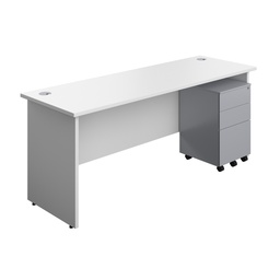 [PAN1860BUNS3SVWH] Panel Rectangular Desk + 3 Drawer Steel Pedestal Bundle (FSC) | 1800X600 | White/Silver | 