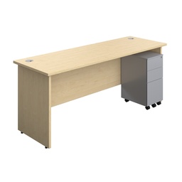 [PAN1860BUNSS3SVMA] Panel Rectangular Desk + 3 Drawer Slimline Steel Pedestal Bundle (FSC) | 1800X600 | Maple/Silver | 