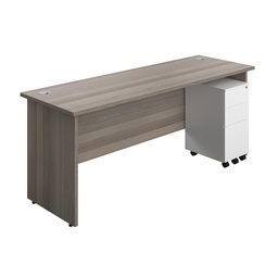 [PAN1860BUNSS3WHGO] Panel Rectangular Desk + 3 Drawer Slimline Steel Pedestal Bundle (FSC) | 1800X600 | Grey Oak/White | 
