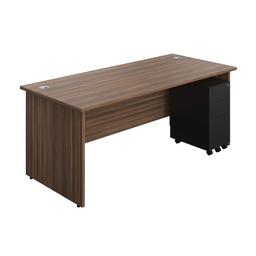 [PAN1880BUNSS3BKDW] Panel Rectangular Desk + 3 Drawer Slimline Steel Pedestal Bundle (FSC) | 1800X800 | Dark Walnut/Black | 