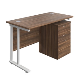 [TWU1260BUNUHDWWH] Twin Upright Rectangular Desk + High Mobile Pedestal 3 Drawer (FSC) | 1200X600 | Dark Walnut/White | 