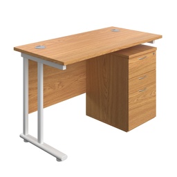 [TWU1260BUNUHNOWH] Twin Upright Rectangular Desk + High Mobile Pedestal 3 Drawer (FSC) | 1200X600 | Nova Oak/White | 