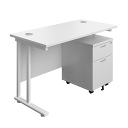 [TWU1260BUNWHWH2] Twin Upright Rectangular Desk + Mobile 2 Drawer Pedestal (FSC) | 1200X600 | White/White | 