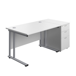 [TWU1280BUNDHWHSV] Twin Upright Rectangular Desk + Desk High 3 Drawer Pedestal (FSC) | 1200X800 | White/Silver | 