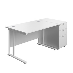 [TWU1280BUNDHWHWH] Twin Upright Rectangular Desk + Desk High 3 Drawer Pedestal (FSC) | 1200X800 | White/White | 