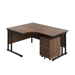 [TWU1612BUNLDWBK2] Twin Upright Left Hand Radial Desk + Mobile 2 Drawer Pedestal (FSC) | 1600X1200 | Dark Walnut/Black | 