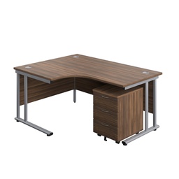 [TWU1612BUNLDWSV3] Twin Upright Left Hand Radial Desk + Mobile 3 Drawer Pedestal (FSC) | 1600X1200 | Dark Walnut/Silver | 