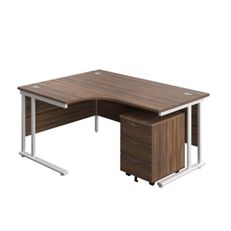 [TWU1612BUNLDWWH3] Twin Upright Left Hand Radial Desk + Mobile 3 Drawer Pedestal (FSC) | 1600X1200 | Dark Walnut/White | 