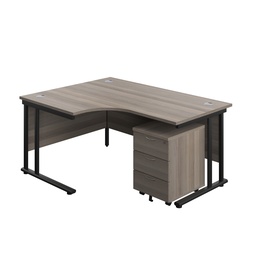 [TWU1612BUNLGOBK3] Twin Upright Left Hand Radial Desk + Mobile 3 Drawer Pedestal (FSC) | 1600X1200 | Grey Oak/Black | 