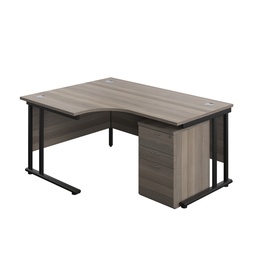 [TWU1612BUNLUHGOBK] Twin Upright Left Hand Radial Desk + High Mobile Pedestal 3 Drawer (FSC) | 1600X1200 | Grey Oak/Black | 