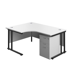 [TWU1612BUNLUHWHBK] Twin Upright Left Hand Radial Desk + High Mobile Pedestal 3 Drawer (FSC) | 1600X1200 | White/Black | 