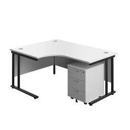 [TWU1612BUNLWHBK3] Twin Upright Left Hand Radial Desk + Mobile 3 Drawer Pedestal (FSC) | 1600X1200 | White/Black | 