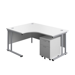 [TWU1612BUNLWHSV2] Twin Upright Left Hand Radial Desk + Mobile 2 Drawer Pedestal (FSC) | 1600X1200 | White/Silver | 