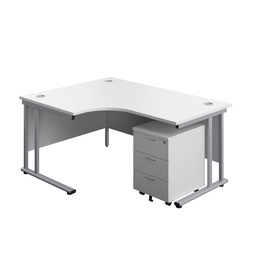 [TWU1612BUNLWHSV3] Twin Upright Left Hand Radial Desk + Mobile 3 Drawer Pedestal (FSC) | 1600X1200 | White/Silver | 