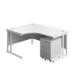 [TWU1612BUNLWHWH3] Twin Upright Left Hand Radial Desk + Mobile 3 Drawer Pedestal (FSC) | 1600X1200 | White/White | 