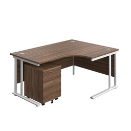 [TWU1612BUNRDWWH2] Twin Upright Right Hand Radial Desk + Mobile 2 Drawer Pedestal (FSC) | 1600X1200 | Dark Walnut/White | 