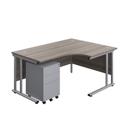 [TWU1612BUNRS3GOSV] Twin Upright Right Hand Radial Desk + Under Desk Steel Pedestal 3 Drawers (FSC) | 1600X1200 | Grey Oak/Silver | 