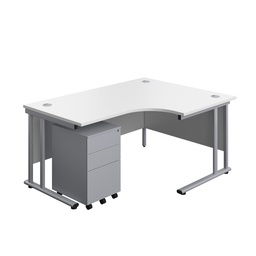 [TWU1612BUNRS3WHSV] Twin Upright Right Hand Radial Desk + Under Desk Steel Pedestal 3 Drawers (FSC) | 1600X1200 | White/Silver | 
