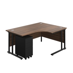 [TWU1612BUNRSS3DWBK] Twin Upright Right Hand Radial Desk + Slimline Steel Pedestal 3 Drawers (FSC) | 1600X1200 | Dark Walnut/Black | 