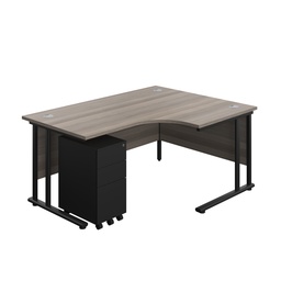 [TWU1612BUNRSS3GOBK] Twin Upright Right Hand Radial Desk + Slimline Steel Pedestal 3 Drawers (FSC) | 1600X1200 | Grey Oak/Black | 