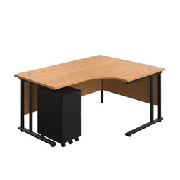 [TWU1612BUNRSS3NOBK] Twin Upright Right Hand Radial Desk + Slimline Steel Pedestal 3 Drawers (FSC) | 1600X1200 | Nova Oak/Black | 