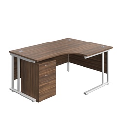 [TWU1612BUNRUHDWWH] Twin Upright Right Hand Radial Desk + High Mobile Pedestal 3 Drawer (FSC) | 1600X1200 | Dark Walnut/White | 