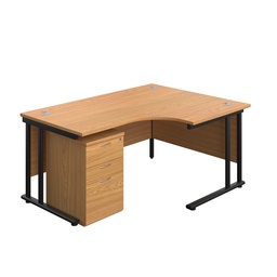 [TWU1612BUNRUHNOBK] Twin Upright Right Hand Radial Desk + High Mobile Pedestal 3 Drawer (FSC) | 1600X1200 | Nova Oak/Black | 