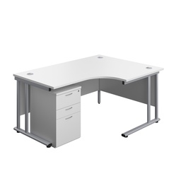 [TWU1612BUNRUHWHSV] Twin Upright Right Hand Radial Desk + High Mobile Pedestal 3 Drawer (FSC) | 1600X1200 | White/Silver | 