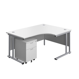 [TWU1612BUNRWHSV2] Twin Upright Right Hand Radial Desk + Mobile 2 Drawer Pedestal (FSC) | 1600X1200 | White/Silver | 