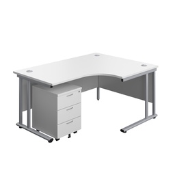 [TWU1612BUNRWHSV3] Twin Upright Right Hand Radial Desk + Mobile 3 Drawer Pedestal (FSC) | 1600X1200 | White/Silver | 