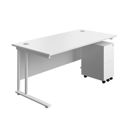[TWU1680BUNSS3WHWH] Twin Upright Rectangular Desk + Slimline Steel Pedestal 3 Drawers (FSC) | 1600X800 | White/White | 