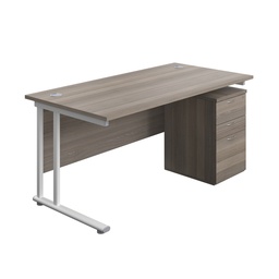 [TWU1680BUNUHGOWH] Twin Upright Rectangular Desk + High Mobile Pedestal 3 Drawer (FSC) | 1600X800 | Grey Oak/White | 