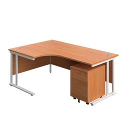 [TWU1812BUNLBEWH2] Twin Upright Left Hand Radial Desk + Mobile 2 Drawer Pedestal (FSC) | 1800X1200 | Beech/White | 