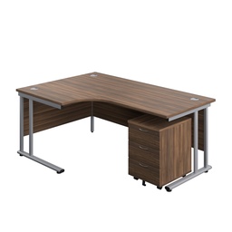 [TWU1812BUNLDWSV3] Twin Upright Left Hand Radial Desk + Mobile 3 Drawer Pedestal (FSC) | 1800X1200 | Dark Walnut/Silver | 