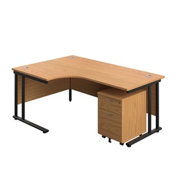 [TWU1812BUNLNOBK2] Twin Upright Left Hand Radial Desk + Mobile 2 Drawer Pedestal (FSC) | 1800X1200 | Nova Oak/Black | 