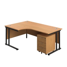 [TWU1812BUNLNOBK3] Twin Upright Left Hand Radial Desk + Mobile 3 Drawer Pedestal (FSC) | 1800X1200 | Nova Oak/Black | 