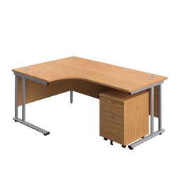 [TWU1812BUNLNOSV2] Twin Upright Left Hand Radial Desk + Mobile 2 Drawer Pedestal (FSC) | 1800X1200 | Nova Oak/Silver | 