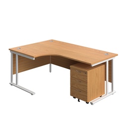 [TWU1812BUNLNOWH3] Twin Upright Left Hand Radial Desk + Mobile 3 Drawer Pedestal (FSC) | 1800X1200 | Nova Oak/White | 