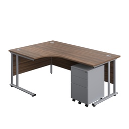 [TWU1812BUNLS3DWSV] Twin Upright Left Hand Radial Desk + Under Desk Steel Pedestal 3 Drawers (FSC) | 1800X1200 | Dark Walnut/Silver | 