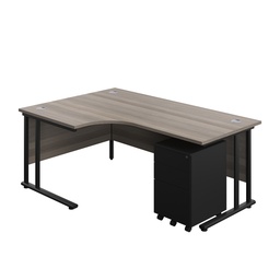 [TWU1812BUNLS3GOBK] Twin Upright Left Hand Radial Desk + Under Desk Steel Pedestal 3 Drawers (FSC) | 1800X1200 | Grey Oak/Black | 