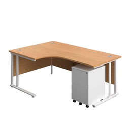[TWU1812BUNLS3NOWH] Twin Upright Left Hand Radial Desk + Under Desk Steel Pedestal 3 Drawers (FSC) | 1800X1200 | Nova Oak/White | 
