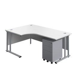 [TWU1812BUNLS3WHSV] Twin Upright Left Hand Radial Desk + Under Desk Steel Pedestal 3 Drawers (FSC) | 1800X1200 | White/Silver | 