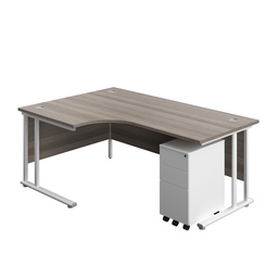 [TWU1812BUNLSS3GOWH] Twin Upright Left Hand Radial Desk + Slimline Steel Pedestal 3 Drawers (FSC) | 1800X1200 | Grey Oak/White | 