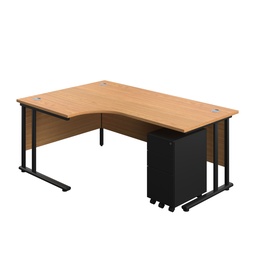 [TWU1812BUNLSS3NOBK] Twin Upright Left Hand Radial Desk + Slimline Steel Pedestal 3 Drawers (FSC) | 1800X1200 | Nova Oak/Black | 