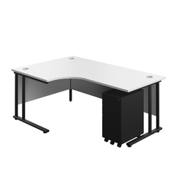 [TWU1812BUNLSS3WHBK] Twin Upright Left Hand Radial Desk + Slimline Steel Pedestal 3 Drawers (FSC) | 1800X1200 | White/Black | 